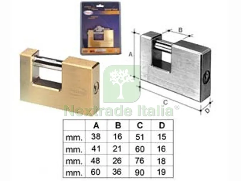 Lucchetto Rettangolare in Ottone 2800 in Blister - mm.90 (2820B) — Lucchetti e catene — rif. FERX.FER391078