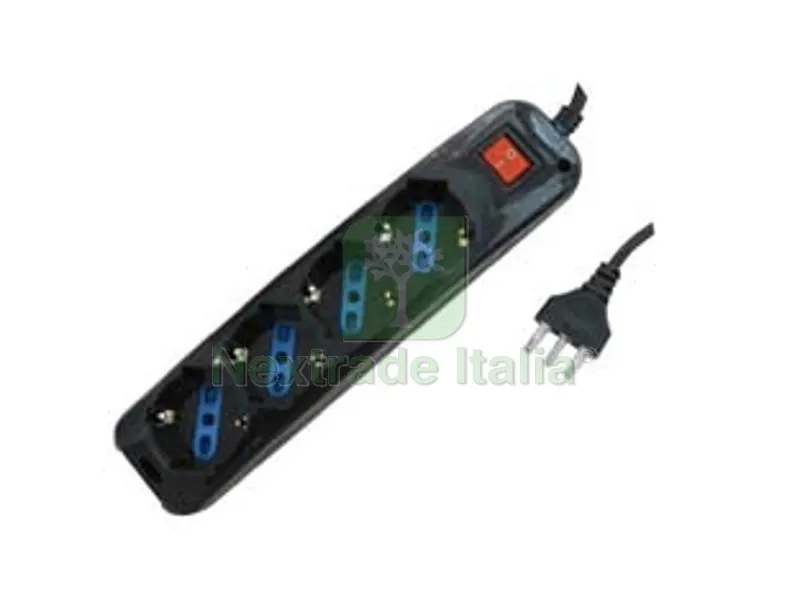 MULTIPRESA 4 POSTI CON SCHUKO E CON INTERRUTTORE NERA - colore nero — Interruttori e prese — rif. FERX.FER373876