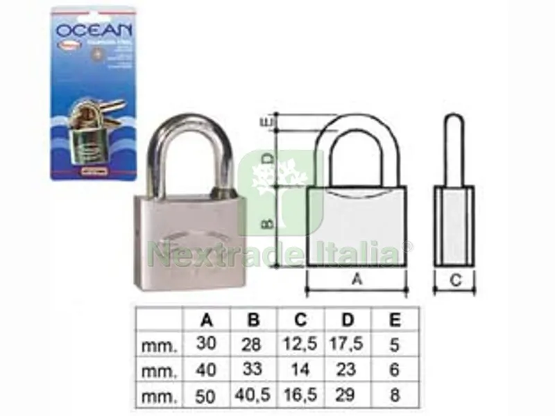 3PZ Lucchetto Ottone Arco Normale Ocean 2700M in Blister - mm.30 (2730MB) — Lucchetti e catene — rif. FERX.FER373951 3PZ Lucchetto Ottone Arco Normale Ocean 2700M in Blister - mm.30 (2730MB) — Lucchetti e catene — rif. FERX.FER373951