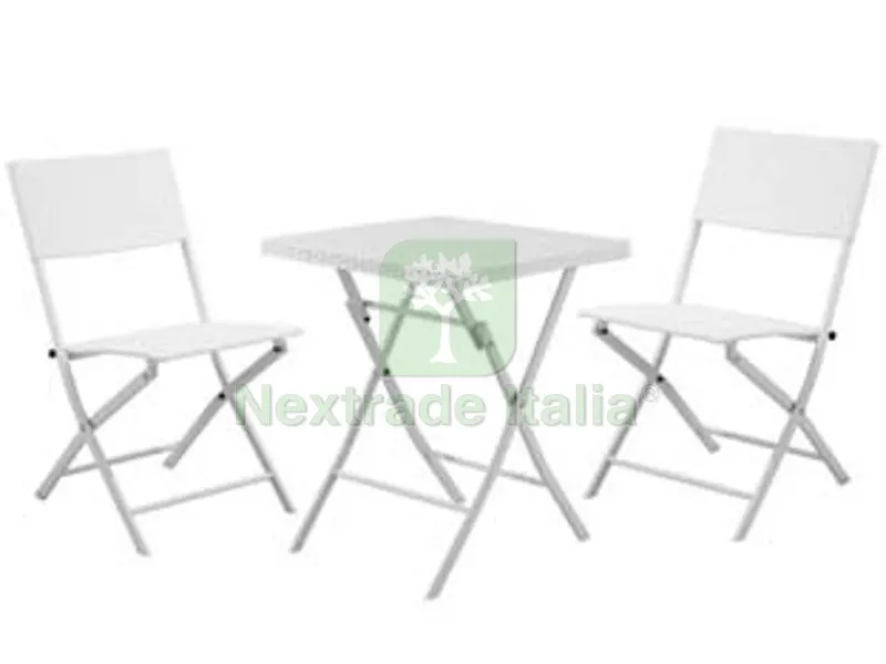 set giardino "fold white" in rattan sintetico pp tre pezzi — Arredo giardino — rif. FERX.FER378178