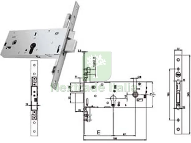 Serratura Triplice Infilare per Fasce Catenaccio e Scrocco MM.78H 94000 - MM.90 (Y9400090080) — Lucchetti e catene — rif. FERX.FER380775 Serratura Triplice Infilare per Fasce Catenaccio e Scrocco MM.78H 94000 - MM.90 (Y9400090080) — Lucchetti e catene — rif. FERX.FER380775