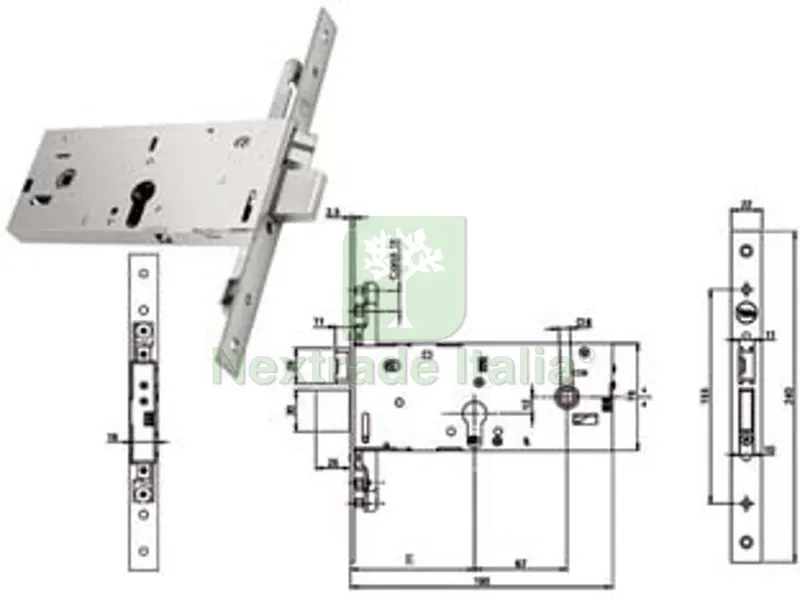 Elettroserratura Triplice Infilare per Fasce Caten. e Scrocco MM.78H 94900 - MM.90 (Y9490090080) — Serrature e cilindri — rif. FERX.FER380782