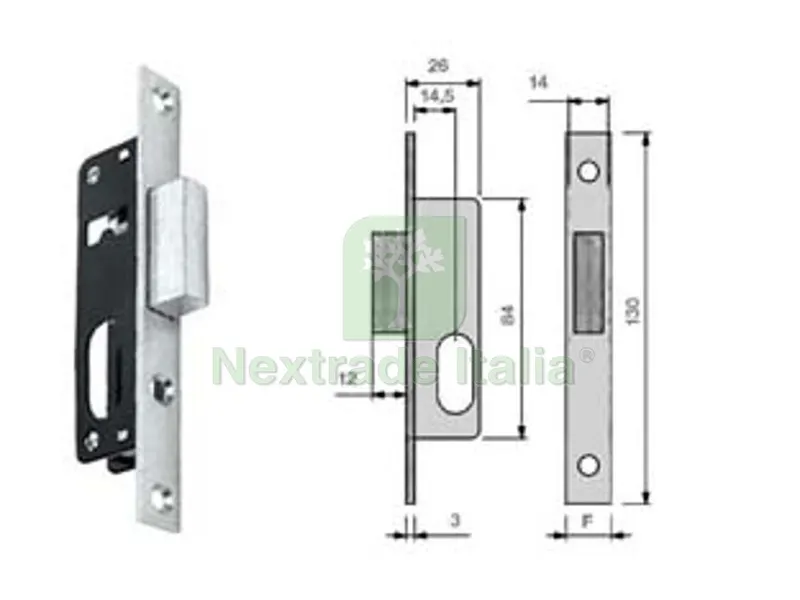 Serratura da Infilare per Montanti Cilindro Ovale Solo Catenaccio N9140015 - MM.14,5 (N9140015000) — Lucchetti e catene — rif. FERX.FER380829