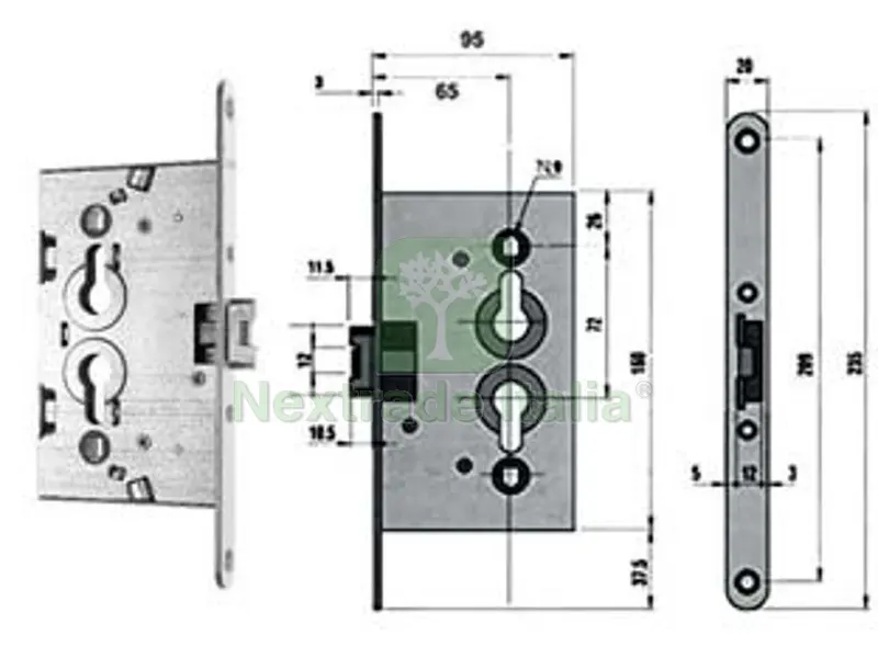 SERRATURA DA INFILARE PER PORTE IN FERRO TAGLIAFUOCO E CANTINE - mm.65 (PN5C00165000000) — Serrature e cilindri — rif. FERX.FER380997 SERRATURA DA INFILARE PER PORTE IN FERRO TAGLIAFUOCO E CANTINE - mm.65 (PN5C00165000000) — Serrature e cilindri — rif. FERX.FER380997