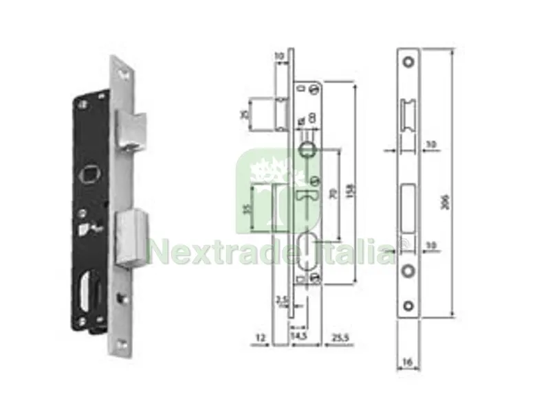 Serratura da Infilare per Montanti Cilindro Ovale Caten. e Scrocco N92000 - MM.14,5 (N9200015080) — Serrature e cilindri — rif. FERX.FER381185