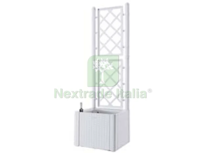 Fioriera Natural Deluxe Bianca Quadra con Spalliera - cm.43x43x142h. lt.35 — Vasi e fioriere — rif. FERX.FER383141