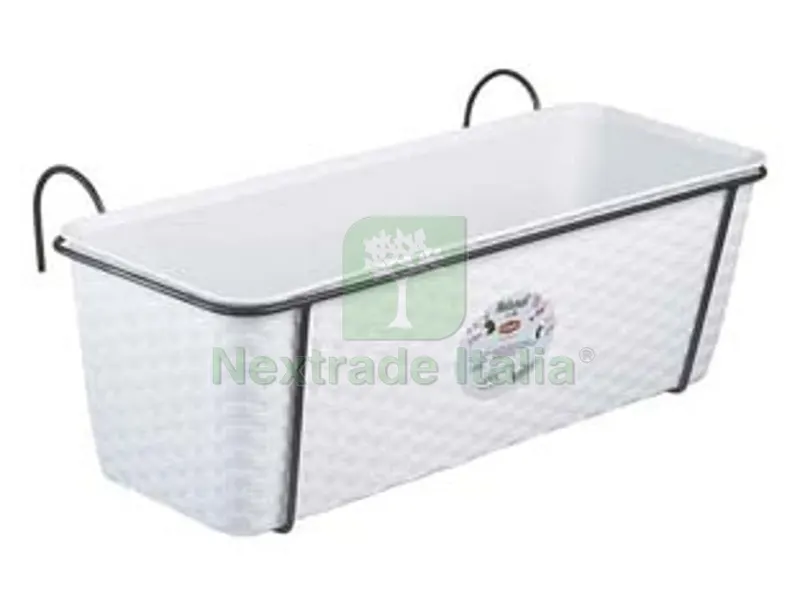 Set Balcone Natural Bianco C/RISER. Acqua SUPP.METALLO Antracite CM.50 - cm. 50x18x16h. - lt.9.2 — Vasi e fioriere — rif. FERX.FER383301