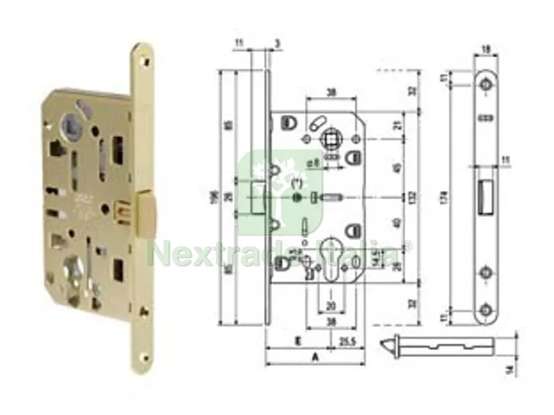 Serratura Mediana Evolution Foro Cilindro Solo Scrocco Nylon B.DO T.DO OTT. - MM.50 Bordo Acciaio Ottonato (1103.50.03) — Serrature e cilindri — rif. FERX.FER385633 Serratura Mediana Evolution Foro Cilindro Solo Scrocco Nylon B.DO T.DO OTT. - MM.50 Bordo Acciaio Ottonato (1103.50.03) — Serrature e cilindri — rif. FERX.FER385633