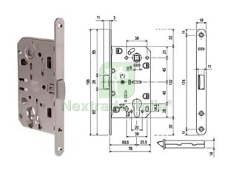 Serratura Mediana Evolution Foro Cilindro Solo Scrocco Nylon B. T.DO CR. OP. - MM.50 Bordo Cromato Opaco (1103.50.34) — Serrature e cilindri — rif. FERX.FER386685 Serratura Mediana Evolution Foro Cilindro Solo Scrocco Nylon B. T.DO CR. OP. - MM.50 Bordo Cromato Opaco (1103.50.34) — Serrature e cilindri — rif. FERX.FER386685