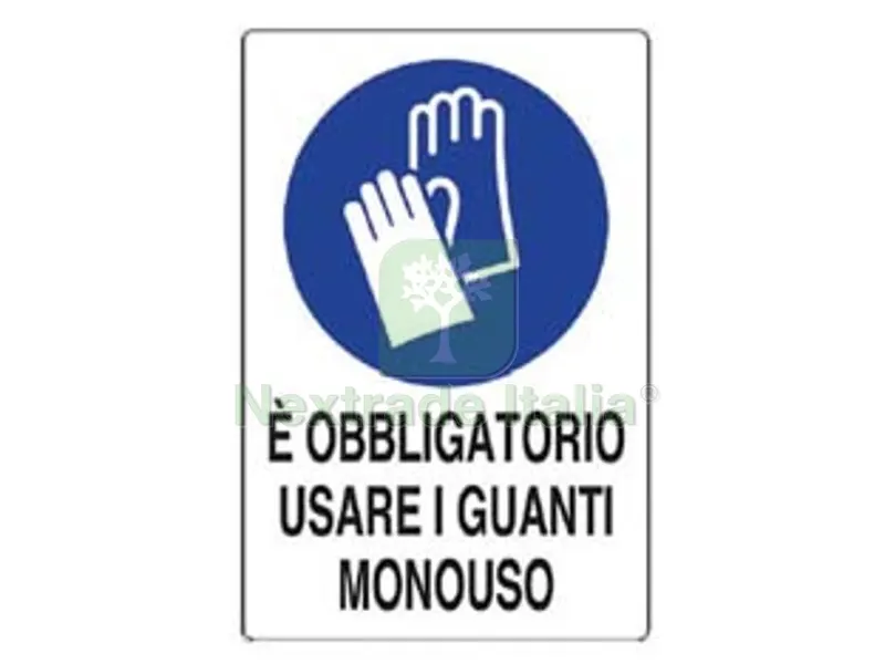 10PZ Cartello "E' Obbligatorio Usare i Guanti Monouso" - cm.20x30h. in plastica — Guanti da lavoro — rif. FERX.FER388900