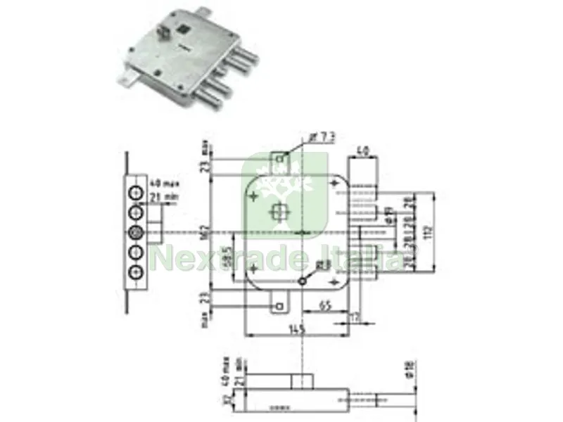 SERRATURA TRIPLICE APPLICARE CON SCROCCO DOPPIA MAPPA BLINDATE STRONG - mm.65 DX (SER 3221 2DB) — Chiavi grezze e duplicati — rif. FERX.FER389341