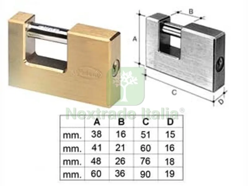 LUCCHETTO RETTANGOLARE IN OTTONE 2800 - mm.60 (2860) — Lucchetti e catene — rif. FERX.FER380645 LUCCHETTO RETTANGOLARE IN OTTONE 2800 - mm.60 (2860) — Lucchetti e catene — rif. FERX.FER380645
