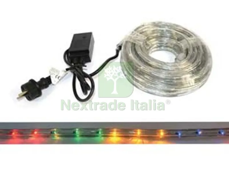 TUBO LUMINOSO 216 LED 3 VIE MULTICOLOR USO INT.EST. CON GIOCO LUCI MT.10 - mt.1 + 9 - 24 led/mt. — Tubi e raccordi — rif. FERX.FER391337 TUBO LUMINOSO 216 LED 3 VIE MULTICOLOR USO INT.EST. CON GIOCO LUCI MT.10 - mt.1 + 9 - 24 led/mt. — Tubi e raccordi — rif. FERX.FER391337