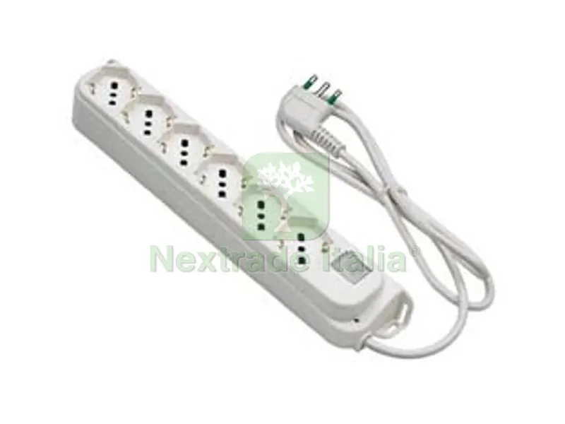2PZ MULTIPRESA 6 POSTI BIPASSO + SCHUKO CON INTERRUTTORE "LINEA RETAIL" - bianca 47430 — Interruttori e prese — rif. FERX.FER393836