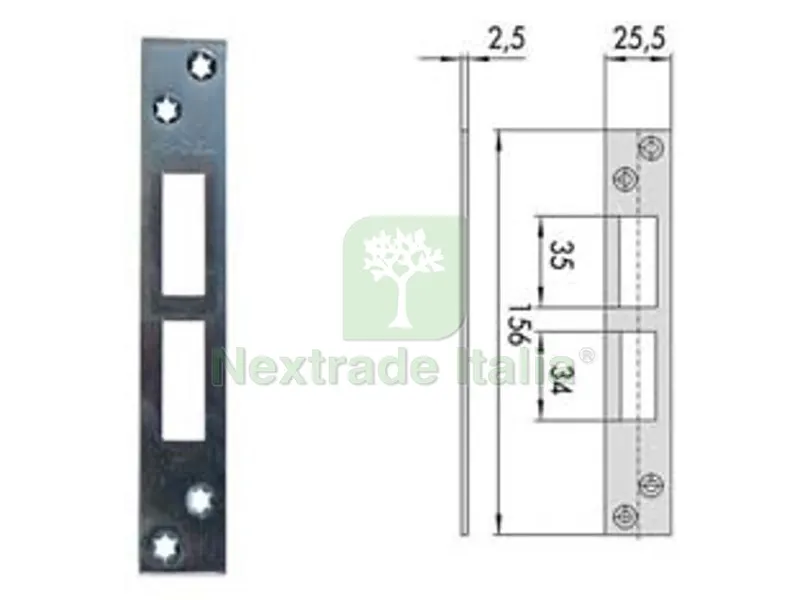 5PZ contropiastra per serrature infilare profilati in ferro 06232 01 - mm.156x25,5 spessore mm.2,5 (06232 01) — Serrature e cilindri — rif. FERX.FER394390