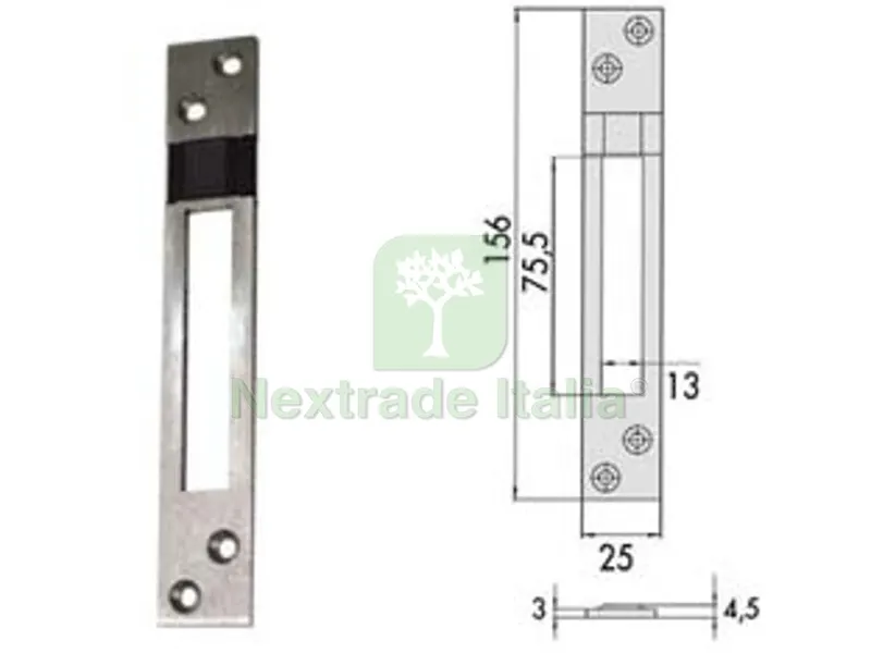 contropiastra per serrature infilare profilati in alluminio 06462 20 - mm.25x156, spessore mm.4,5 (0646220) — Serrature e cilindri — rif. FERX.FER394437