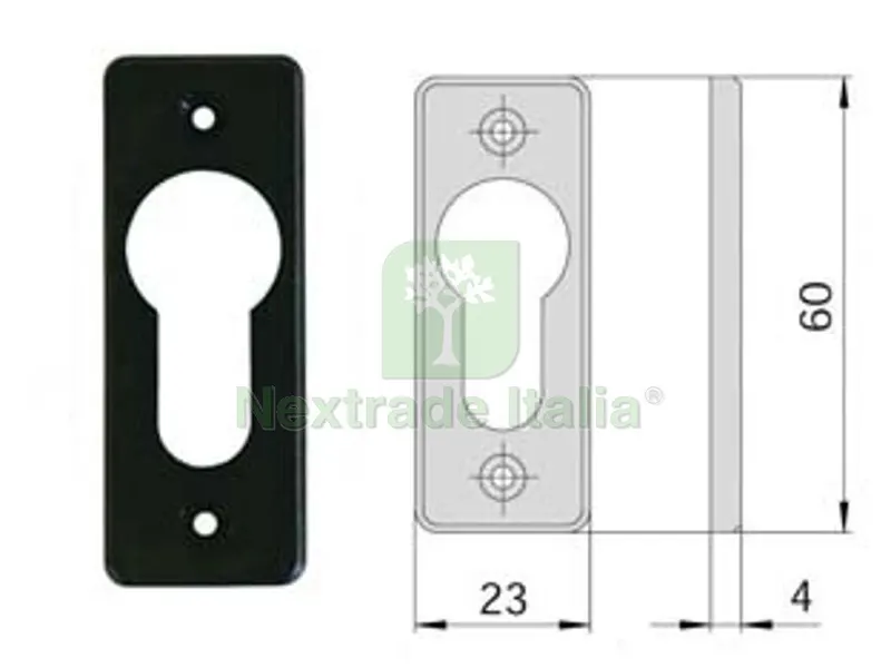 5PZ bocchetta in nylon nero per cilindri sagomati 06012 01 - mm.23x60, spessore mm.4 (06012010) — Serrature e cilindri — rif. FERX.FER394550 5PZ bocchetta in nylon nero per cilindri sagomati 06012 01 - mm.23x60, spessore mm.4 (06012010) — Serrature e cilindri — rif. FERX.FER394550