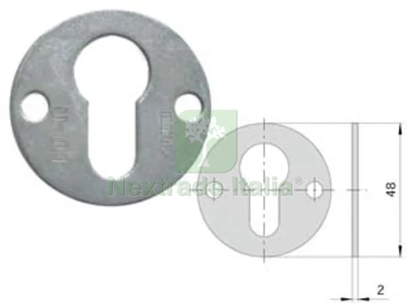 5PZ bocchetta in acciaio zincato sagomate 06075 00 - mm.48, spessore mm.2 (06075000) — Serrature e cilindri — rif. FERX.FER394581 5PZ bocchetta in acciaio zincato sagomate 06075 00 - mm.48, spessore mm.2 (06075000) — Serrature e cilindri — rif. FERX.FER394581
