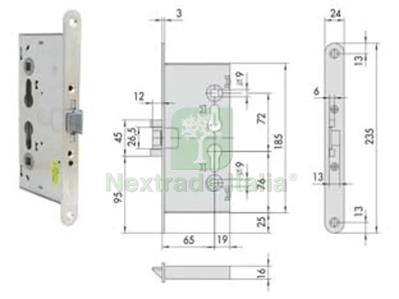 serratura da infilare antipanico per porte tagliafuoco 43130 - mm.65 (43130650) — Serrature e cilindri — rif. FERX.FER395267