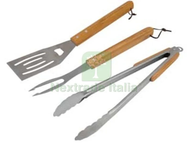 set utensili per barbecue pz.3 con manici in legno - set pz.3 — Set di attrezzi — rif. FERX.FER396165