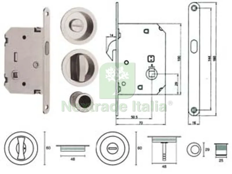 KIT SERRATURA PER PORTE SCORREVOLI B. TONDO CR. SATINATO E0262N51 - mm.50 frontale con incontro cromo sat. — Serrature e cilindri — rif. FERX.FER399715 KIT SERRATURA PER PORTE SCORREVOLI B. TONDO CR. SATINATO E0262N51 - mm.50 frontale con incontro cromo sat. — Serrature e cilindri — rif. FERX.FER399715