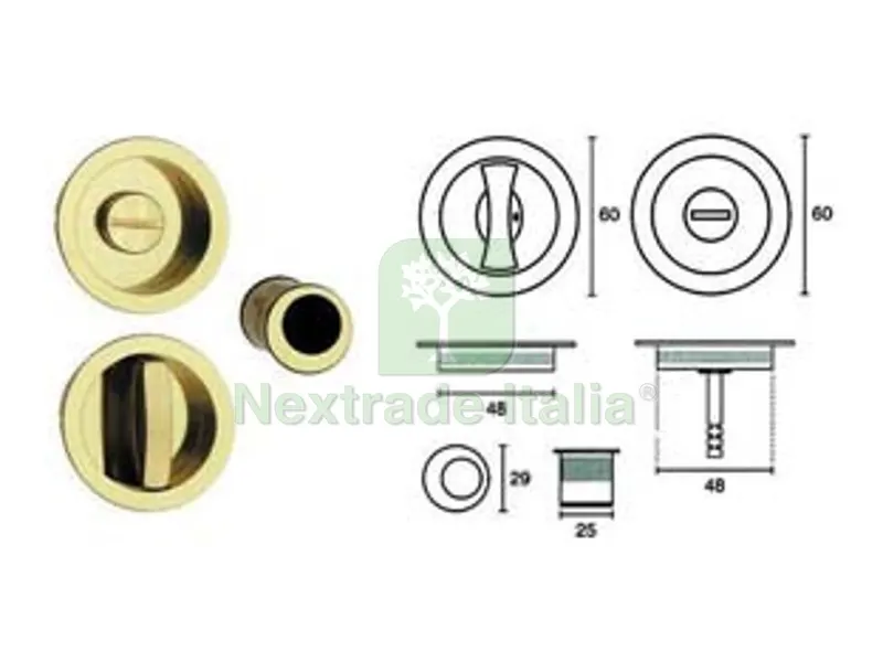 KIT SERRATURA PER PORTE SCORREVOLI B.TONDO CR. SATINATO - mm.50 frontale con incontro oro luc. (E0262S40) — Serrature e cilindri — rif. FERX.FER399807