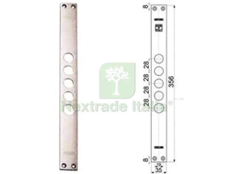 Contropiastre per Serrature Porte Blindate 94254 - interasse mm.28, mm.35x356x3 (942540028) — Serrature e cilindri — rif. FERX.FER402217 Contropiastre per Serrature Porte Blindate 94254 - interasse mm.28, mm.35x356x3 (942540028) — Serrature e cilindri — rif. FERX.FER402217
