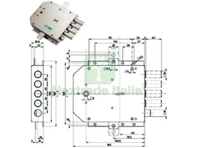SERRATURA TRIPLICE APPLICARE CON SCROCCO DOPPIA MAPPA BLINDATE 50555 - mm.63 SX (50555S) — Chiavi grezze e duplicati — rif. FERX.FER402385