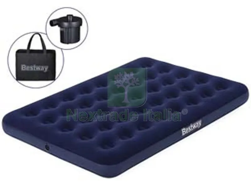 materasso gonf. airbed blu floccato matrimoniale con pompa elettrica - cm.191x137x22h. - (art.67287) — Tempo libero outdoor — rif. FERX.FER404716