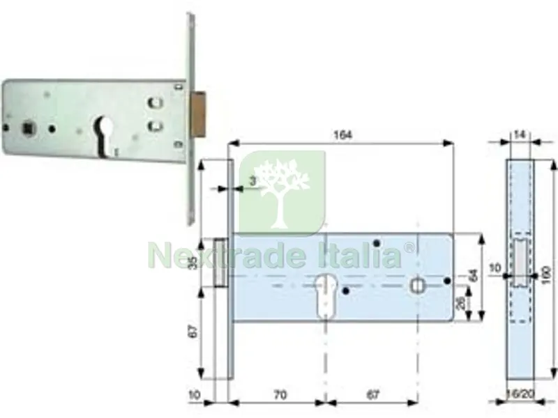 2PZ Serratura Infilare per Fasce Caten. 1 Mandata e Scrocco MM.64 H 283802 - MM.70 (283.70.2) — Serrature e cilindri — rif. FERX.FER407229 2PZ Serratura Infilare per Fasce Caten. 1 Mandata e Scrocco MM.64 H 283802 - MM.70 (283.70.2) — Serrature e cilindri — rif. FERX.FER407229