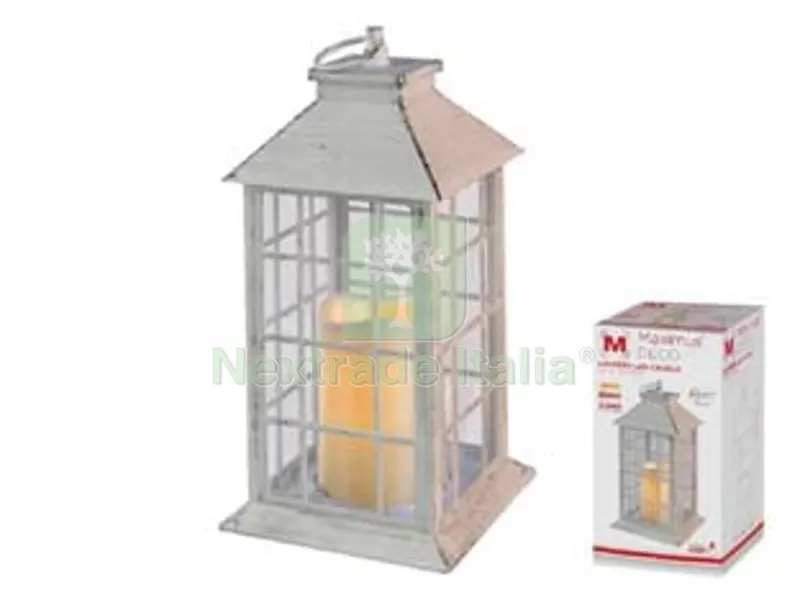 lanterna quadra quadrettata con candela led - 2700?k - cm.14x14x30h. - colore bianco antico — Illuminazione — rif. FERX.FER407946