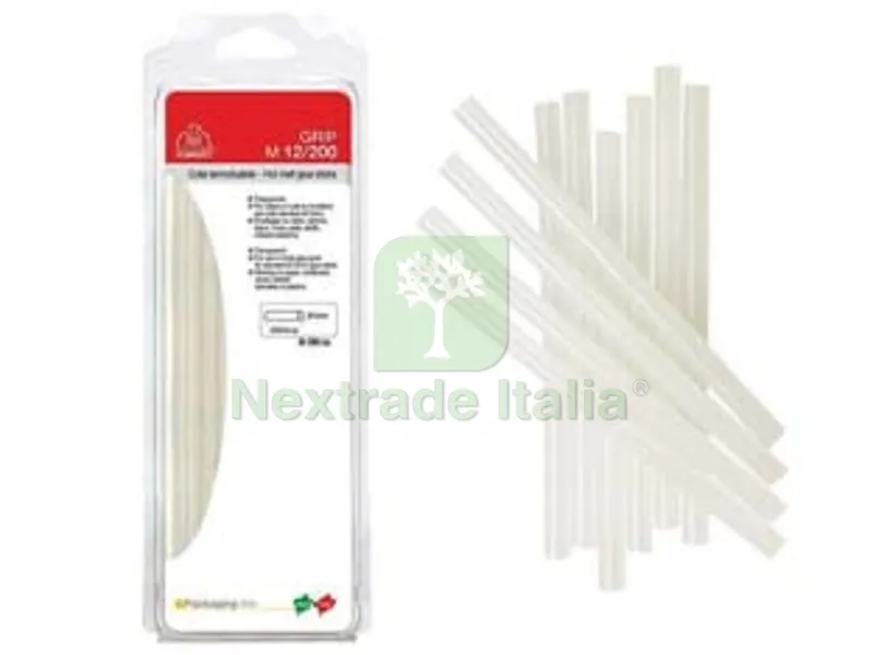 COLLA TERMOFUSIBILE TRASPARENTE MM.12X200 utilizzo: per incollare, riparare o assemblare legno, cartone, ceramica, materie plastiche, cuoio, pelle, ecc in blister da gr.280 — Fascette e collari — rif. FERX.FER416054 COLLA TERMOFUSIBILE TRASPARENTE MM.12X200 utilizzo: per incollare, riparare o assemblare legno, cartone, ceramica, materie plastiche, cuoio, pelle, ecc in blister da gr.280 — Fascette e collari — rif. FERX.FER416054
