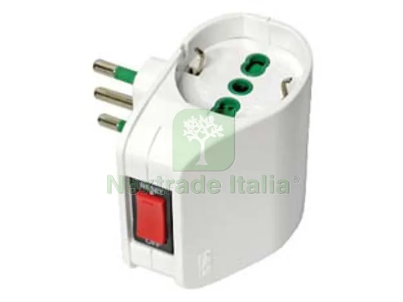 ADATTATORE DOPPIO SCHUKO 2 POLI + TERRA 10A CON INTERRUTTORE TERMICO - bianco 87310 — Interruttori e prese — rif. FERX.FER417648