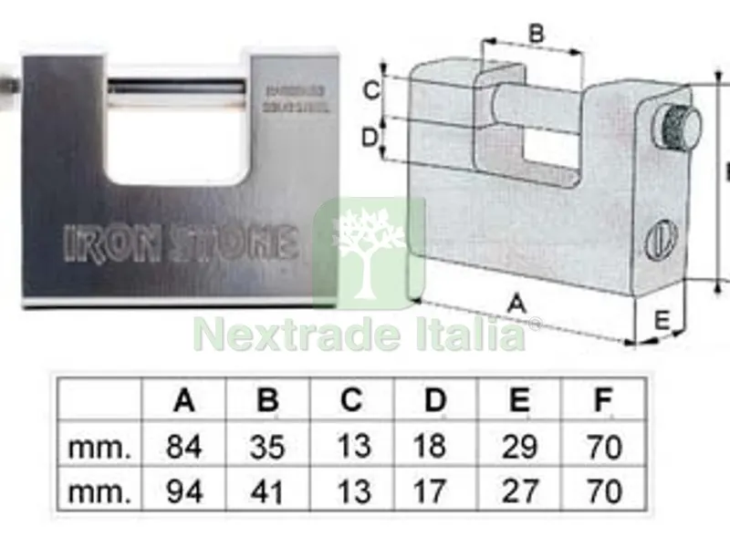 6PZ Lucchetto in Acciaio Monoblocco a una Bocca - mm.94 KA2 — Lucchetti e catene — rif. FERX.FER429061 6PZ Lucchetto in Acciaio Monoblocco a una Bocca - mm.94 KA2 — Lucchetti e catene — rif. FERX.FER429061