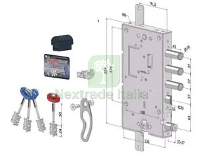 Serratura Triplice Applicare Porte Blindate D.M.+C.EUR.REV. INT.37 244 - mm.63 (2441DCR0337S56) — Serrature e cilindri — rif. FERX.FER430180