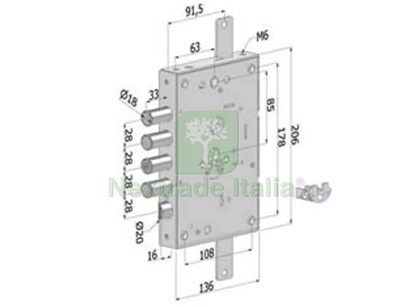 Serratura Triplice per Porte Blindate Cilindro Europeo REVERS.INTERNO 28 265 - (2651SCR0328CXX) — Serrature e cilindri — rif. FERX.FER430197