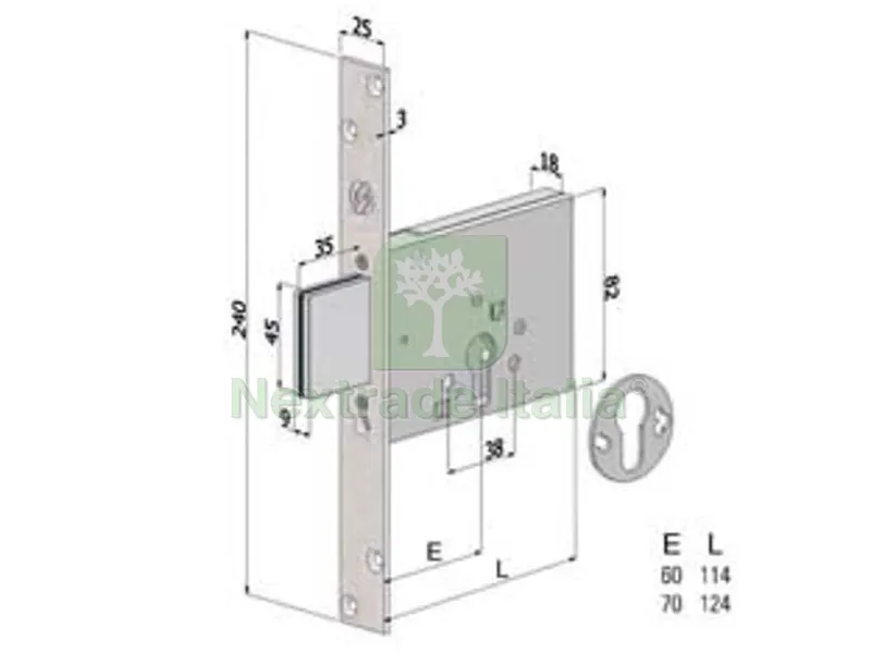 Serratura Infilare Profilo Europeo 3 Mandate 2051 - mm.60 (2051XZB6025) — Serrature e cilindri — rif. FERX.FER430326