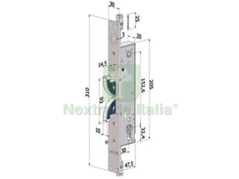 Serratura Triplice Hooks in ACC.INOX Profilo Europeo per Persiane 2143 - MM.30 (2143AI3030) — Serrature e cilindri — rif. FERX.FER430364 Serratura Triplice Hooks in ACC.INOX Profilo Europeo per Persiane 2143 - MM.30 (2143AI3030) — Serrature e cilindri — rif. FERX.FER430364