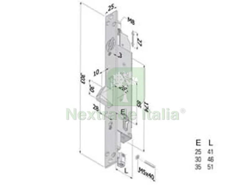Serratura Triplice Extension Profilo Europeo per Persiane 2153 - mm.30 (2153XZB3025) — Serrature e cilindri — rif. FERX.FER430388