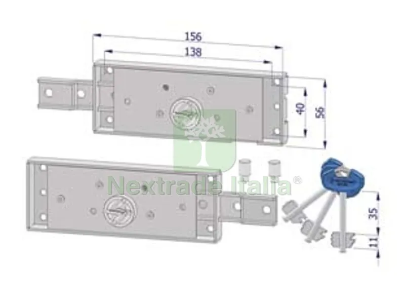 Coppia Serratura Laterale D.MAPPA per Serranda con Catenac. Piegato 2235 - DX/SX Accoppiate KA (2235XZB4508AB3XXKA) — Serrature e cilindri — rif. FERX.FER430432