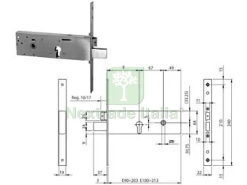 Serratura Tripl. Infilare Fasce CAT.+ Scrocco Profilo Europ. MM.64 H 96112 - MM.90 (961120902) — Serrature e cilindri — rif. FERX.FER438353 Serratura Tripl. Infilare Fasce CAT.+ Scrocco Profilo Europ. MM.64 H 96112 - MM.90 (961120902) — Serrature e cilindri — rif. FERX.FER438353