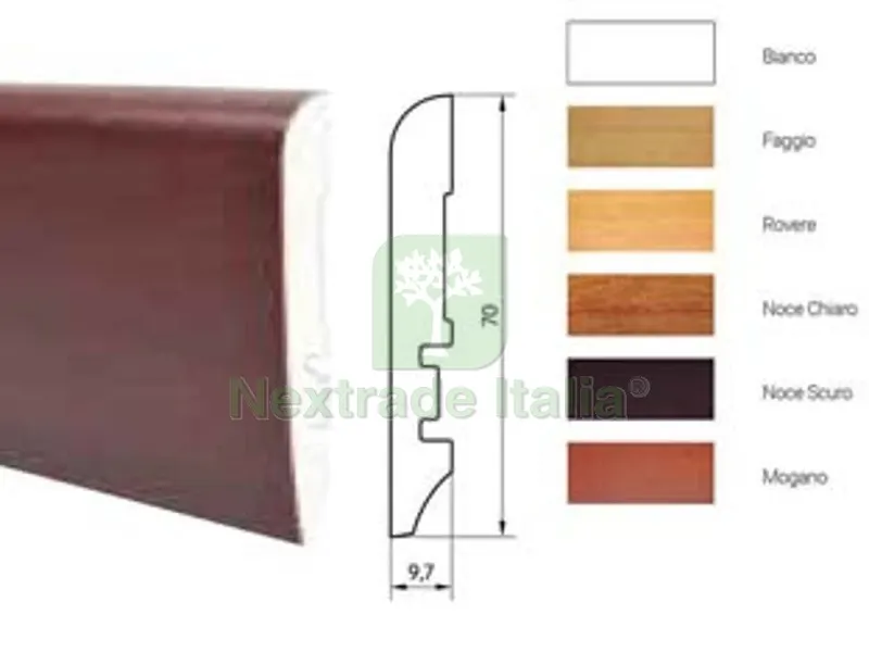10PZ Battiscopa Liscio in Legno di Abete Giuntato - mm.10x70x2250, mogano — Profili e angolari decorativi — rif. FERX.FER451697