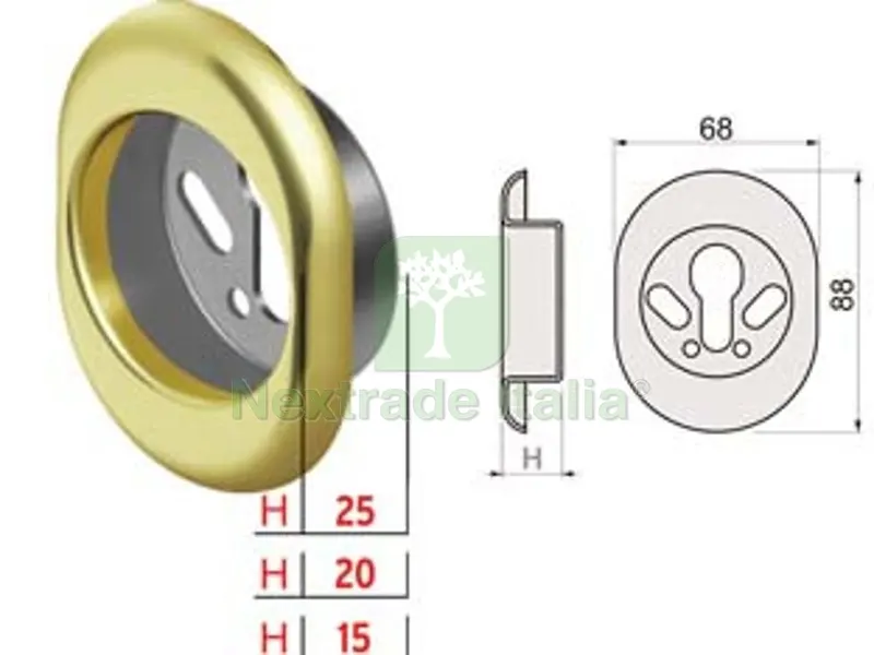 Mostrina a Vaschetta in Acciaio PVD Ottonato - mm.68X88X25h ? mm.50 (KT5238A2) — Serrature e cilindri — rif. FERX.FER456562 Mostrina a Vaschetta in Acciaio PVD Ottonato - mm.68X88X25h ? mm.50 (KT5238A2) — Serrature e cilindri — rif. FERX.FER456562