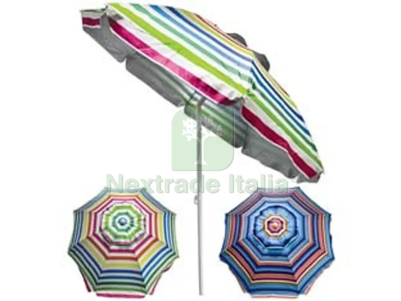 Ombrellone da Spiaggia in Poliestere a Righe CM.200 - ø cm.200 - righe chiare — Tempo libero outdoor — rif. FERX.FER458054 Ombrellone da Spiaggia in Poliestere a Righe CM.200 - ø cm.200 - righe chiare — Tempo libero outdoor — rif. FERX.FER458054