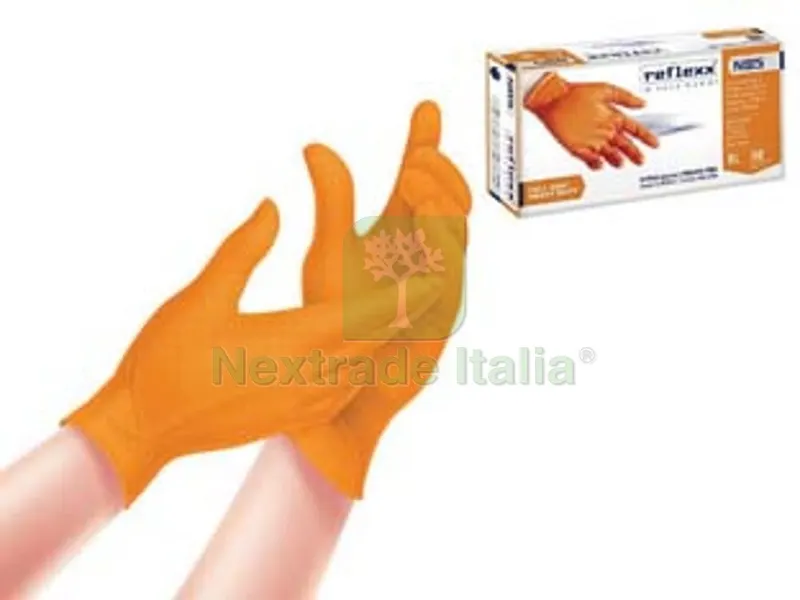 2PZ Guanto in Nitrile Grip 3D GR.8,4 Senza Polvere Arancioni - tg.XL in conf. da 50 pz. — Guanti da lavoro — rif. FERX.FER462235