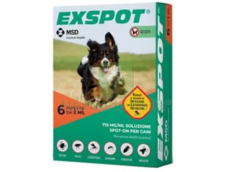 EXSPOT ANTIPARASSITARIO SOLUZIONE ML.2 - ml.2 specifico per cani confezione 6 pipette — Protezione piante e sementi — rif. FERX.FER463225 EXSPOT ANTIPARASSITARIO SOLUZIONE ML.2 - ml.2 specifico per cani confezione 6 pipette — Protezione piante e sementi — rif. FERX.FER463225