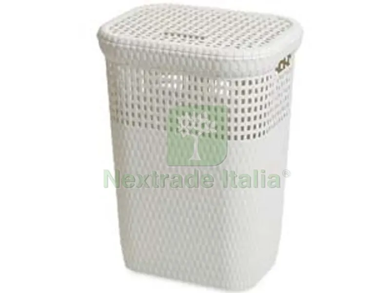 11PZ Portabiancheria Linen Basket Colore Bianco con Coperchio LT.60 ART.439 - cm.42x33x58h. — Casalinghi e organizzazione — rif. FERX.FER463553