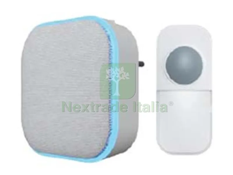 CAMPANELLO WIRELESS KINDOOR - colore bianco con finitura in tessuto grigio — Ferramenta porte e finestre — rif. FERX.FER474221 CAMPANELLO WIRELESS KINDOOR - colore bianco con finitura in tessuto grigio — Ferramenta porte e finestre — rif. FERX.FER474221