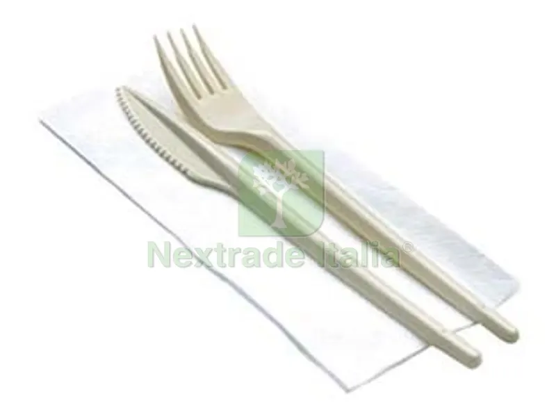 100CF BIS POSATE BIOCOMPOSTABILI + TOVAGLIOLO - color avorio - tovagliolo cm.33x33 — Casalinghi e organizzazione — rif. FERX.FER474313