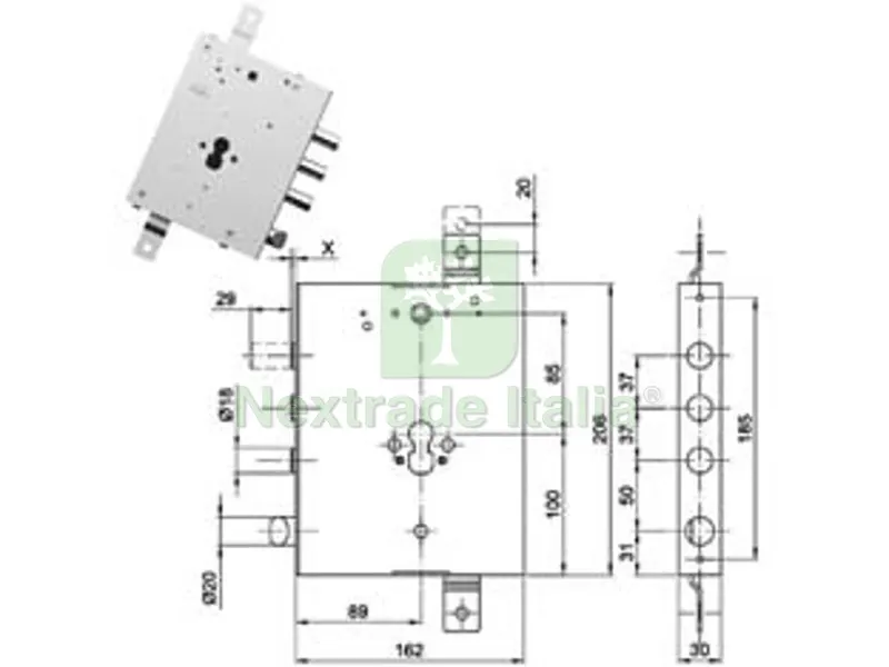Serratura Triplice Applicare con Scrocco CIL. EUR. Blindate GA137 - mm.89, interasse catenacci mm.37 — Serrature e cilindri — rif. FERX.FER475259